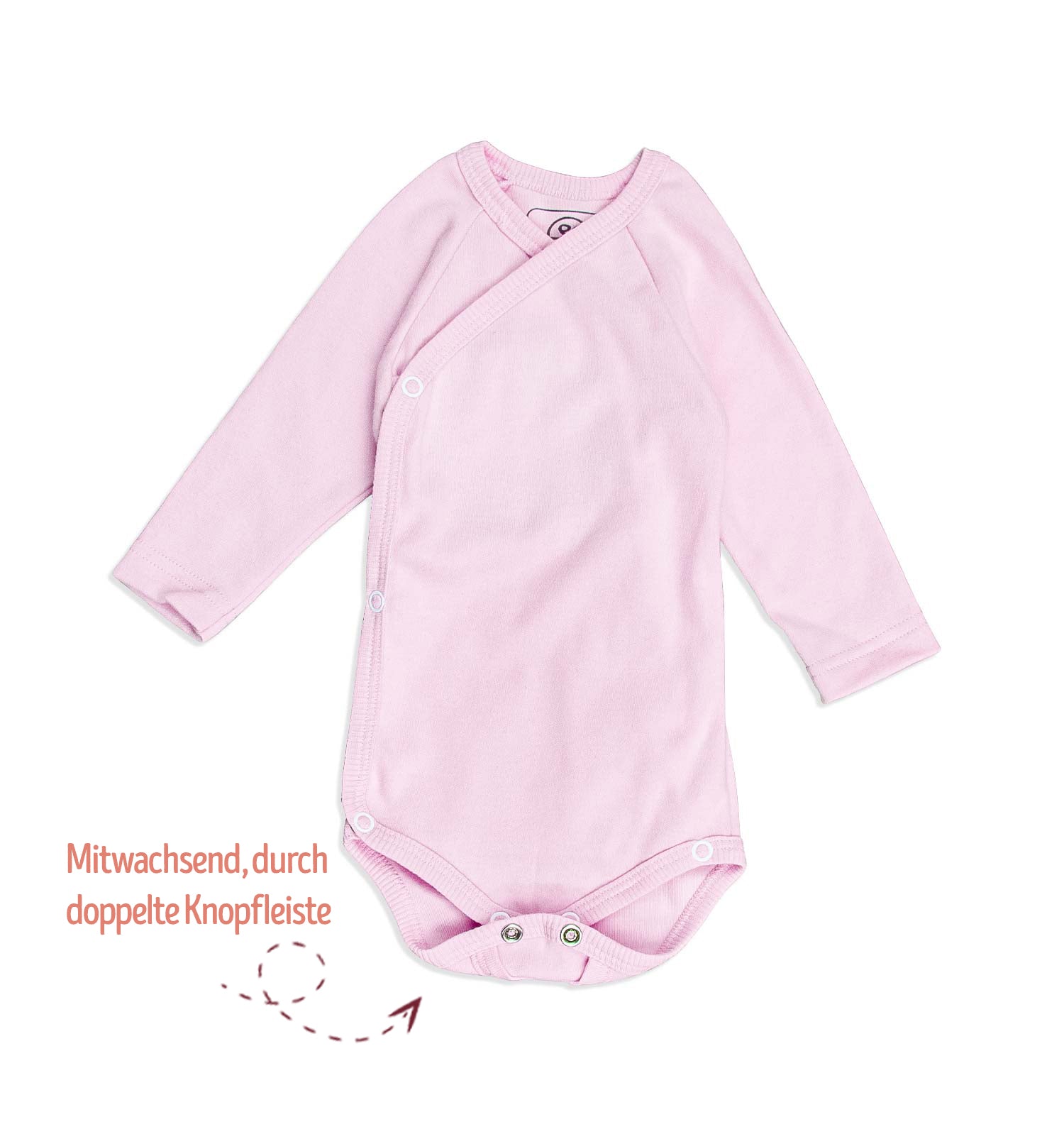 100 Wickelbody Baby – % Online langarm Store sticklett Baumwolle rosa